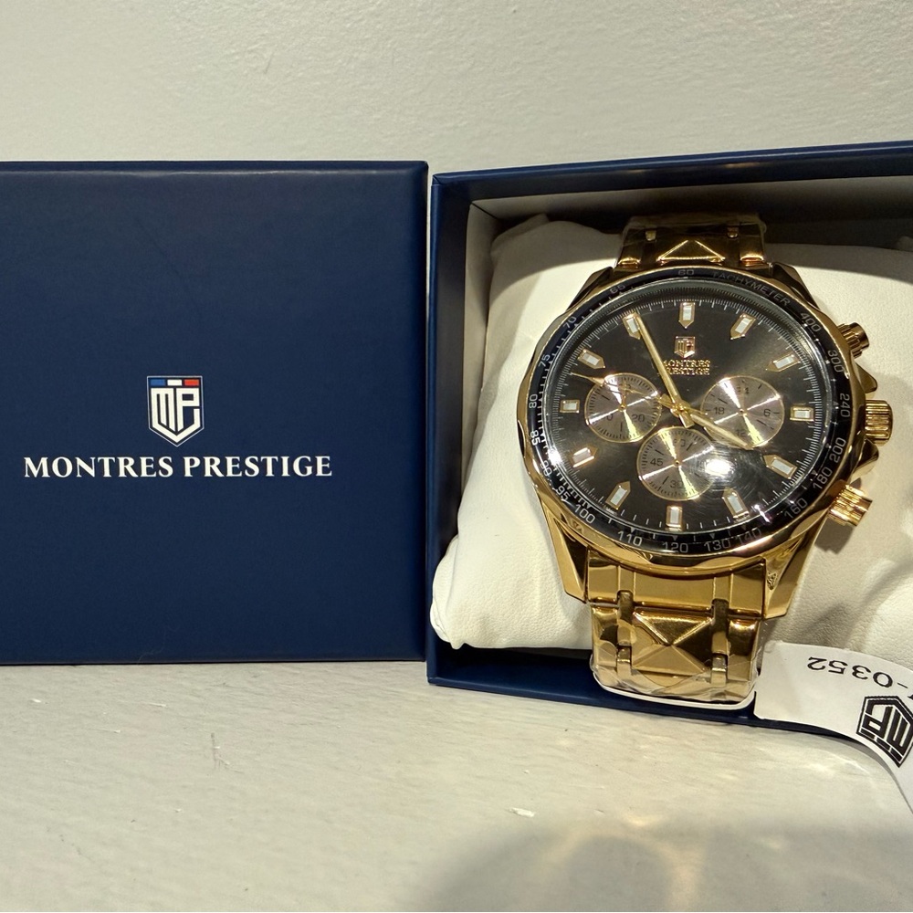 🔥FLASH SALE🔥Montres Prestige Gold Chronograph Watch NIB